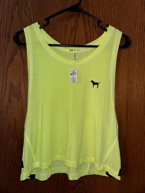 PINK Victoria's Secret Neon Yellow Relaxed Tank with Dog Logo